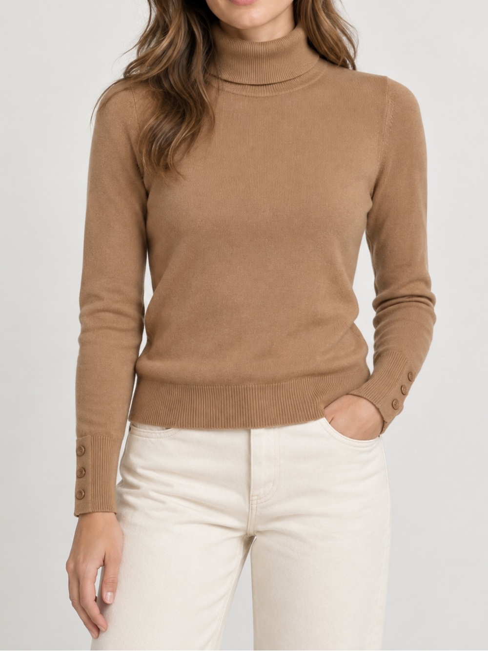 Ann Taylor Turtleneck Lightweight Knit Pullover Sweater Minimalist Tan Small